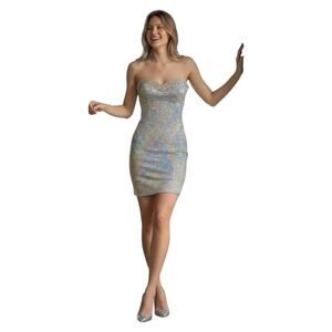 La Femme 4 Glitter Shimmer Dress Strapless Sweetheart Bodycon Evening/Prom
